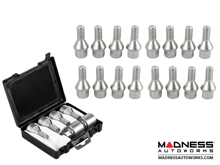MINI Cooper Lug Bolt and Lock Set by Farad - Set of 20 - M14x1.25 - 60° Cone Seat - Silver (R60/ R61 Models)